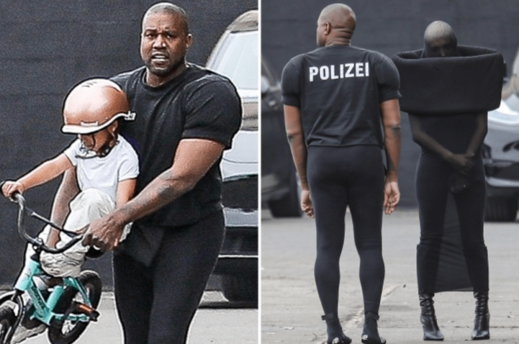 Bianca Censori, wife of Kanye West, covers her entire body, including her face, arms, and legs, in constricting gauze at a church service.