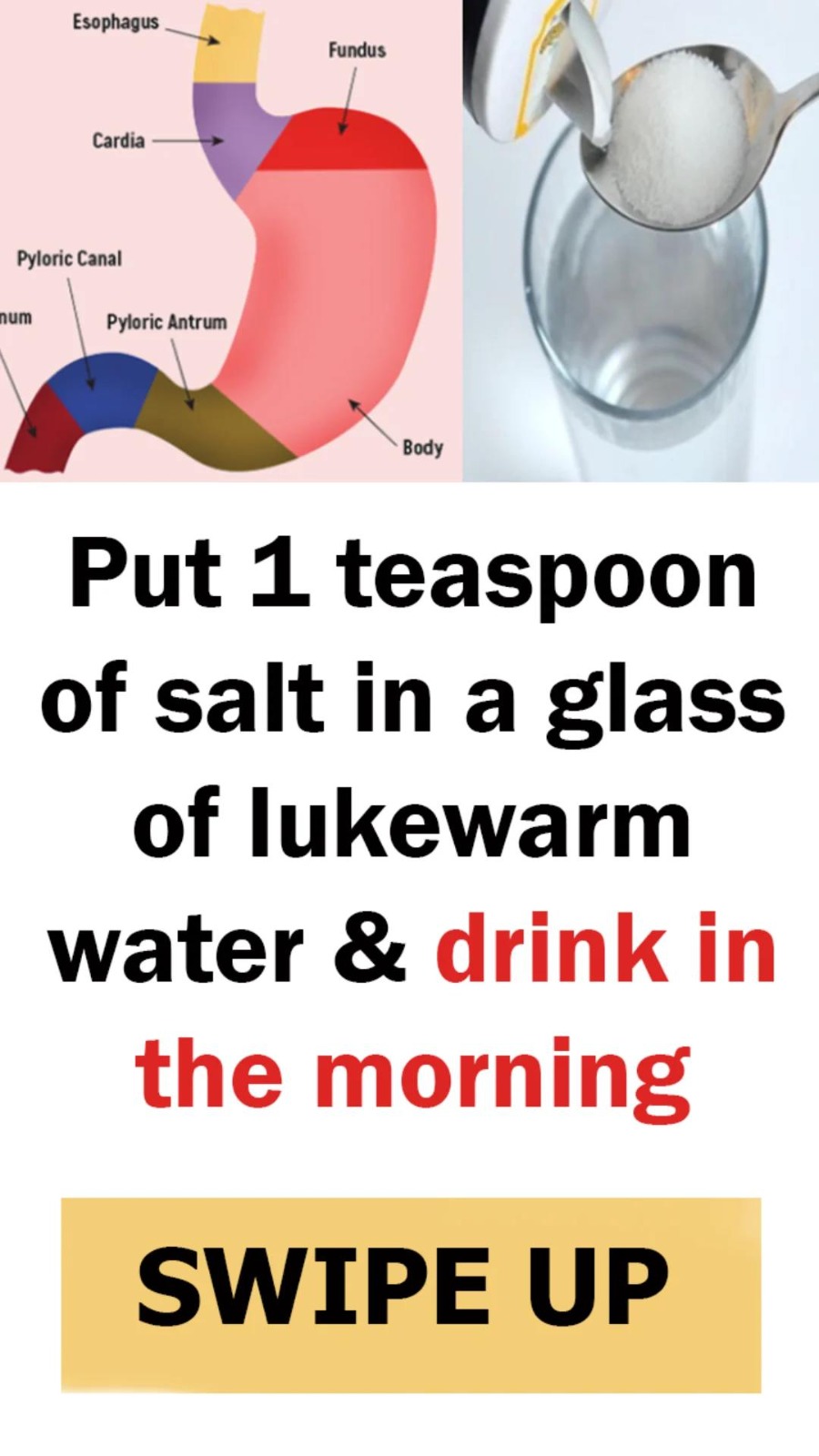 Put one teaspoon of sea salt in a glass of lukewarm water and drink in the morning. The immediate results will amaze you