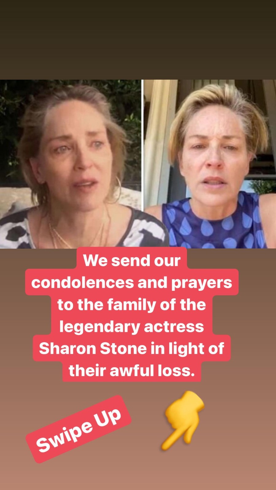 We send our condolences and prayers to the family of the legendary actress Sharon Stone in light of their awful loss.