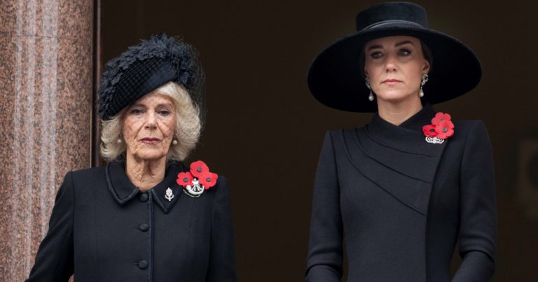 ‘Anxious’ Camilla was calmed by Kate Middleton during Remembrance Sunday Service, expert claims