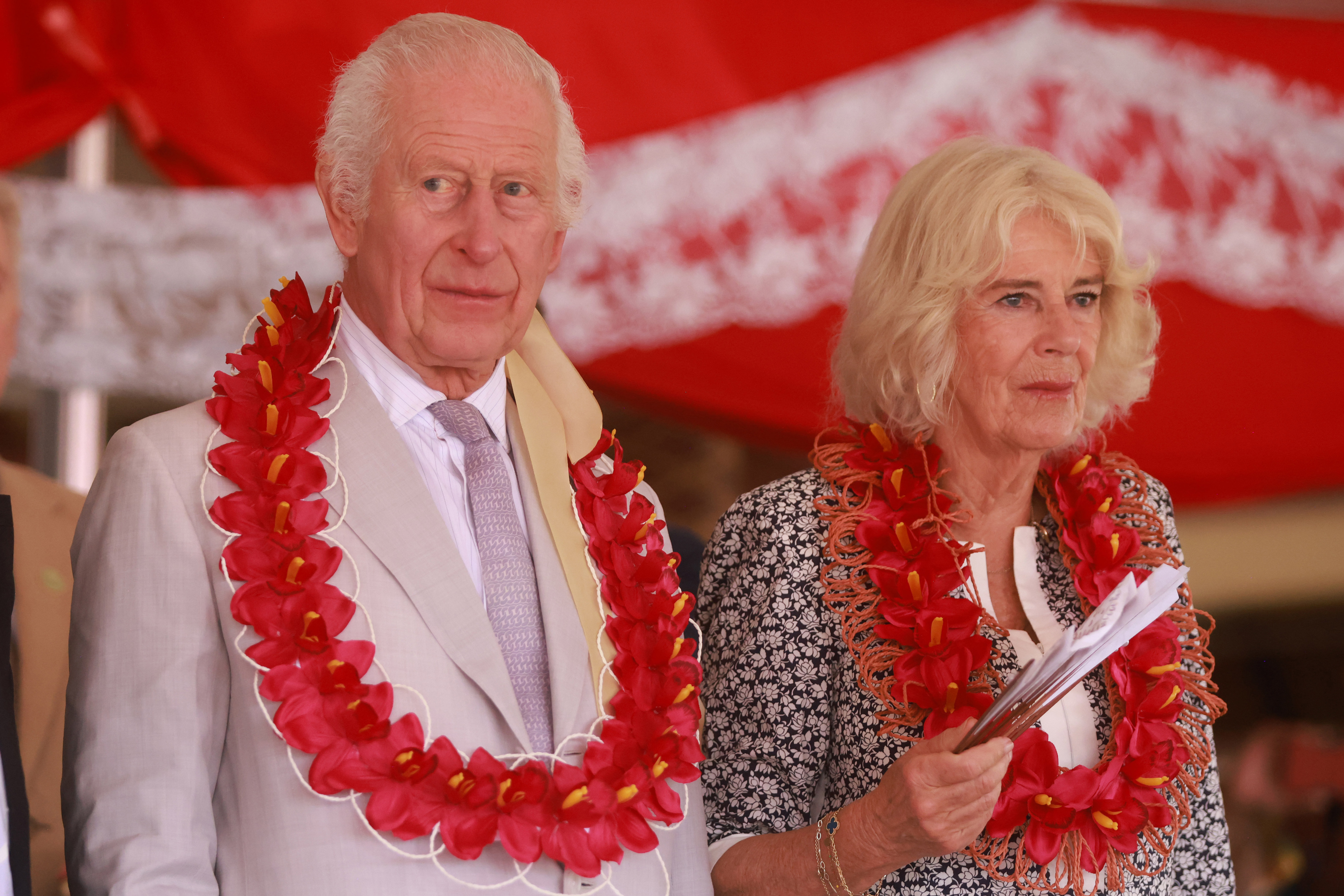 King Charles III and Queen Camilla at the farewell ceremony during their royal tour to Australia and Samoa in Apia, Samoa on October 26, 2024 | Source: Getty Images