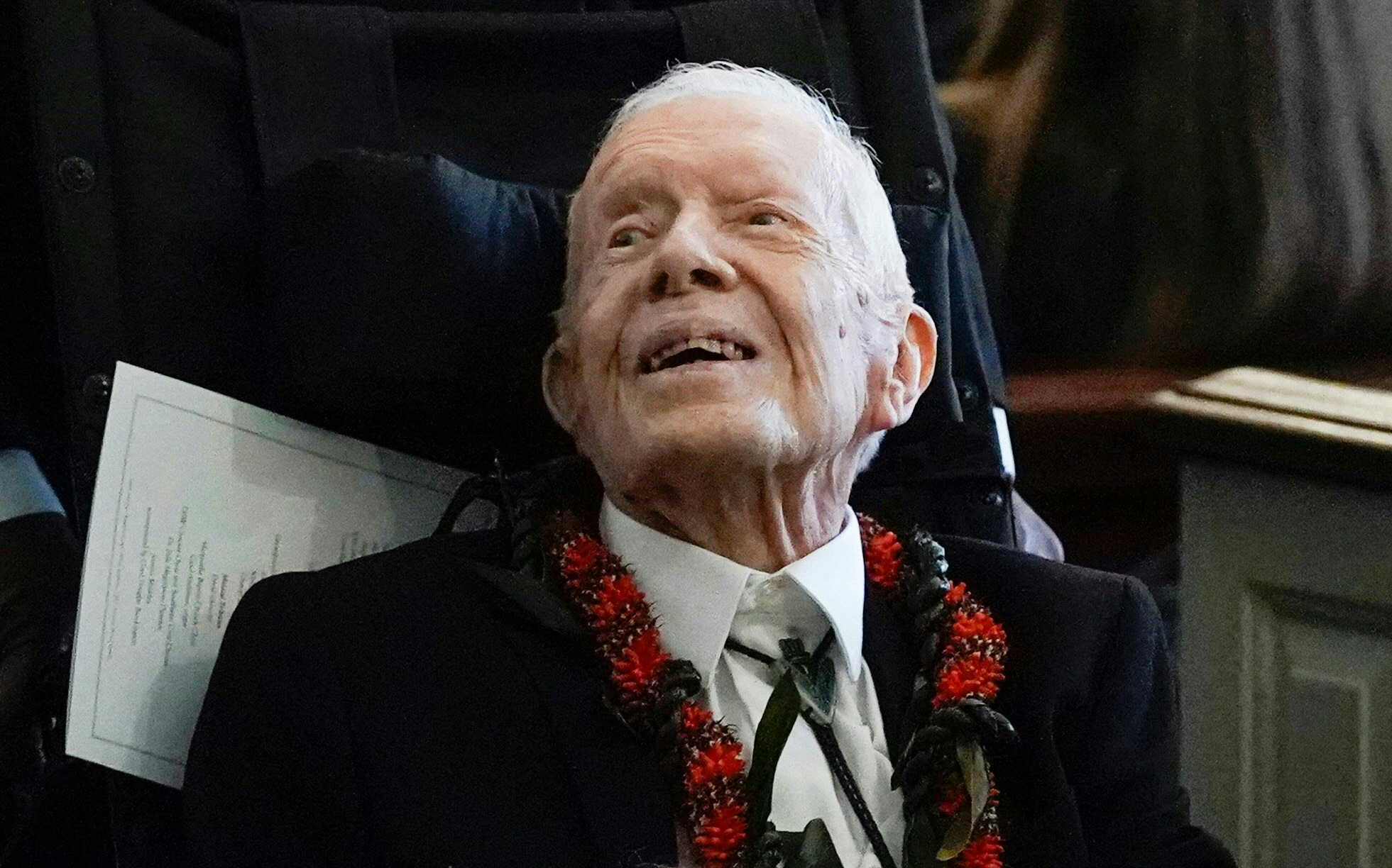 Former U.S. President Jimmy Carter at the funeral service for former U.S. First Lady Rosalynn Carter in Plains, Georgia on November 29, 2023 | Source: Getty Images