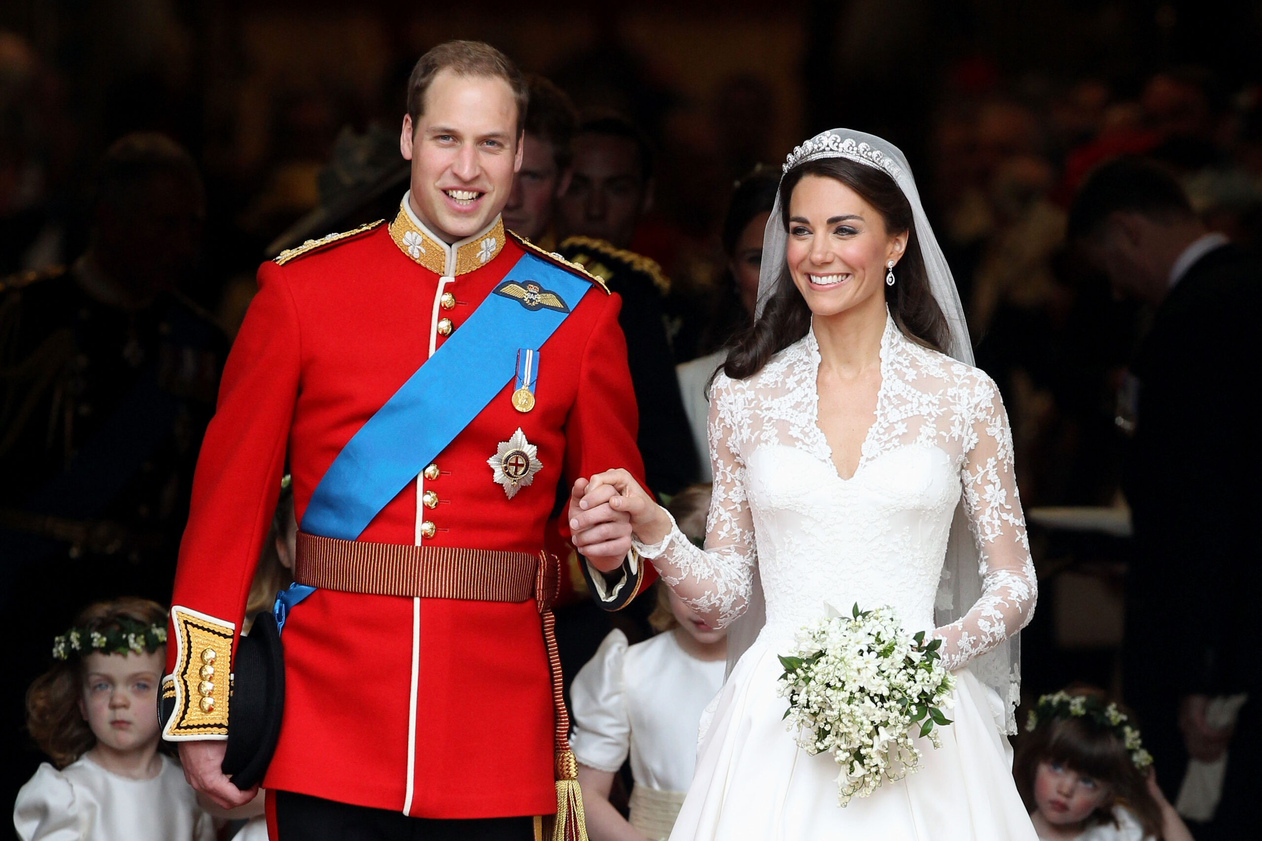 Prince William and Kate Middleton after their wedding at Westminster Abbey